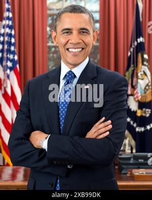 Ritratto ufficiale del presidente Barack Obama in Oval Office - foto ufficiale della Casa Bianca di Pete Souza Foto Stock