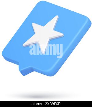 Immagine realistica del vettore di notifica ciberspazio con un'icona 3d a forma di stella blu diagonale a cinque punte. Valutazione del riconoscimento Isometric Illustrazione Vettoriale
