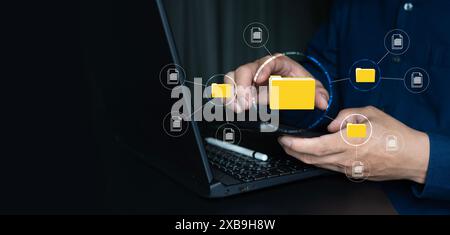 Documenti elettronici, sistema di gestione dei documenti e automazione dei processi. Ricerca e gestione di file database di documenti online, gestione documenti Foto Stock