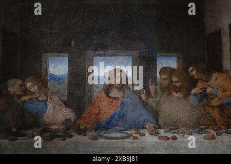 Milno, Italia - aprile 2024: "L'ultima cena" di Leonardo da Vinci nel Museo del Cenacolo Vinciano di Milano Foto Stock