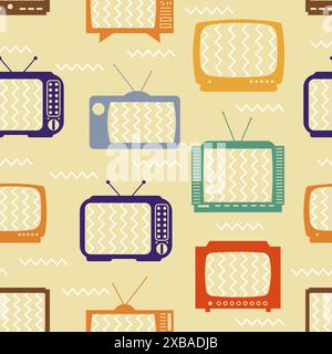tv retrò con una sequenza perfetta. Televisione vintage astratta con elementi di texture. Stampa digitale di vecchio stile per tessuti e involucri, vettore decente Illustrazione Vettoriale