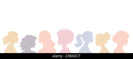 Silhouette di colore femminile, diversità di donne, ragazze. Vettore semplice Illustrazione Vettoriale