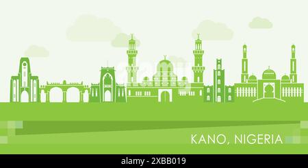 Panorama Green Skyline della città di Kano, Nigeria - illustrazione vettoriale Illustrazione Vettoriale