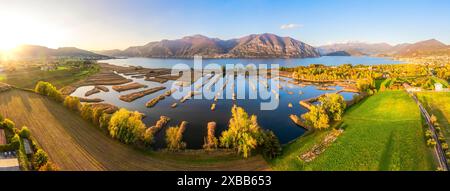 Vista panoramica della Riserva Nazionale delle torbiere del lago d'Iseo, Franciacorta, Lombardia, Italia Foto Stock