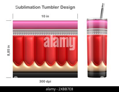 Disegno a matita per insegnanti. Ritorno al concetto di scuola. Stile bolla gonfiato in 3D. Design a sublimazione per bicchiere magro da 20 once. Foto Stock