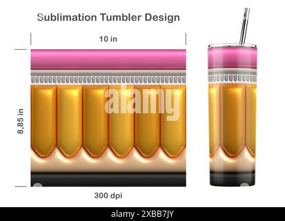 Disegno a matita per insegnanti. Ritorno al concetto di scuola. Stile bolla gonfiato in 3D. Design a sublimazione per bicchiere magro da 20 once. Foto Stock