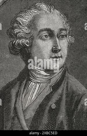 Antoine Lavoisier (Antoine-Laurent de Lavoisier (1743-1794). Chimico francese. Verticale. Disegno di Hippolyte de la Charlerie. Incisione. "Storia della Rivoluzione francese". Volume i, 1876. Foto Stock