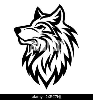 Logo Wolf Tribal Ornament o icona di linea moderna. Grafica a linee vettoriali e design a icone con un contorno audace. Il simbolo minimalista Pixel Perfect in bianco e nero è Illustrazione Vettoriale