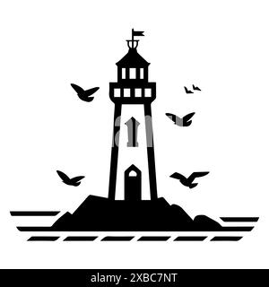 Logo Eagle Lighthouse o icona di linea moderna. Grafica a linee vettoriali e design a icone con un contorno audace. Isolamento simbolo minimalista Pixel Perfect in bianco e nero Illustrazione Vettoriale