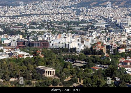 Tempio di Efesto, dio del blacksmithing, Teseo, vista dall'Areopago, Atene, Grecia Foto Stock