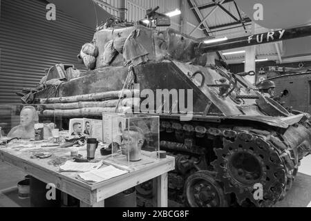 Bovington.Dorset.Regno Unito.25 febbraio 2024.il carro armato Sherman M4A2 del film (Fury) è in mostra al Tank Museum di Dorset Foto Stock