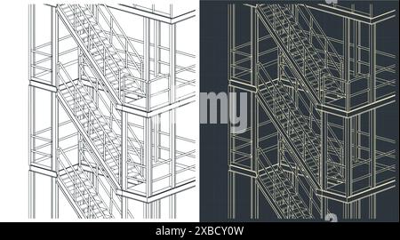 Illustrazioni vettoriali stilizzate di progetti isometrici di una piattaforma di un impianto Illustrazione Vettoriale