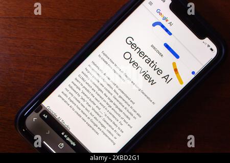 Vancouver, CANADA - 20 maggio 2024 : il sito web Google Generative ai Overview è visualizzato in una schermata iPhone. Foto Stock