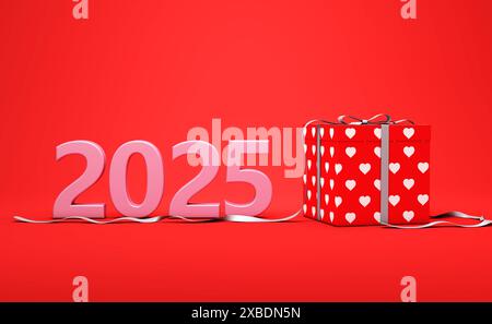 Nuovo concetto di design creativo anno 2025 con confezioni regalo - immagine con rendering 3D. Foto Stock