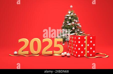 Nuovo concetto di design creativo anno 2025 con confezioni regalo - immagine con rendering 3D. Foto Stock