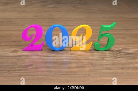 Nuovo concetto di progettazione creativa per il 2025 - immagine con rendering 3D. Foto Stock