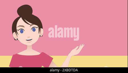 Immagine dell'icona di una donna d'affari che parla su sfondo rosa Foto Stock