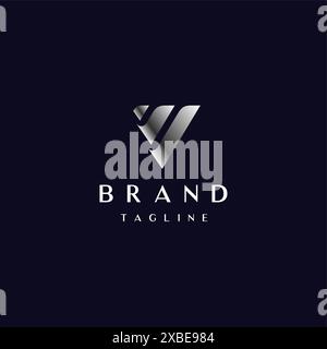 Iniziali disegno astratto lettera V icona del logo. Tre linee minimaliste in grassetto formano un simbolo di triangolo astratto. Illustrazione Vettoriale