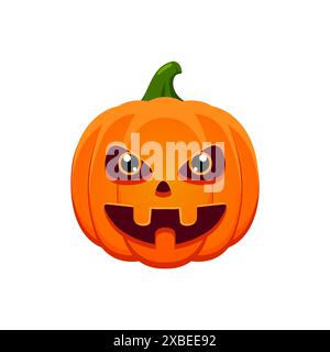 Set di emoji Halloween per la lanterna di zucca malvagia dei cartoni animati. Ottobre, Natale horror, simpatico adesivo personage, Halloween spaventoso mostro o zucca Jack o lanterna faccia raccapricciante sorridente emoji, icona vettoriale isolata Illustrazione Vettoriale