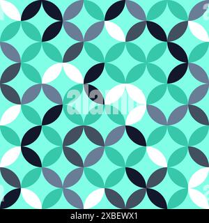 Cerchi sovrapposti alla texture senza cuciture. Classici ovali e cerchi geometrici vettoriali. Verde menta, argento e bianco. Illustrazione Vettoriale