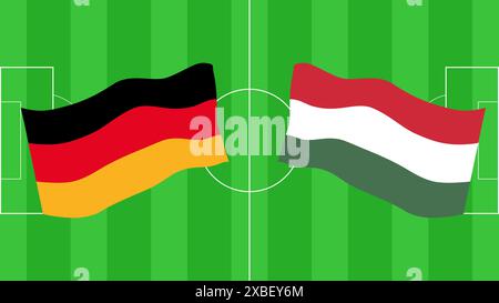Campionato europeo di calcio 2024 in Germania. Gruppo A. Germania Ungheria. Layout banner sfondo poster Web design. Illustrazione vettoriale. Illustrazione Vettoriale