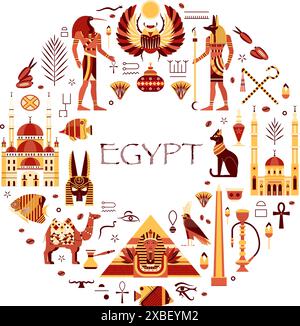 Travel to Egypt Card o Stampa a forma di cerchio Illustrazione Vettoriale