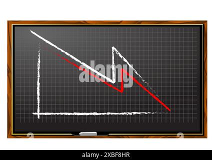 Lavagna con grafico che mostra la recessione isolata su sfondo bianco Illustrazione Vettoriale