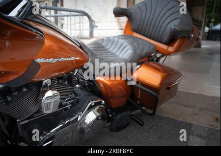 Italia, 09 giugno 2024: Moto del leggendario marchio Harley Davidson in mostra al RALLY EUROPEO H.O.G. di Senigallia Ancona Marche Foto Stock