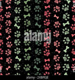 Graziose stampe di zampa con motivi natalizi e neve. Design in tessuto senza cuciture Illustrazione Vettoriale