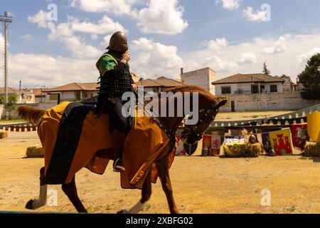 uomo a cavallo in giostra Foto Stock