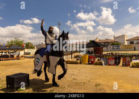 uomo a cavallo in giostra Foto Stock