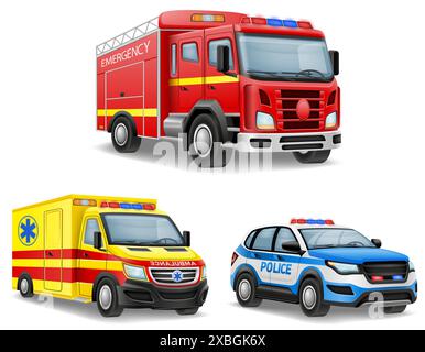 automobile di vari servizi di emergenza e di soccorso illustrazione vettoriale auto isolato su sfondo bianco Illustrazione Vettoriale