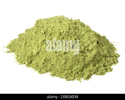 Polvere di moringa su sfondo bianco Foto Stock