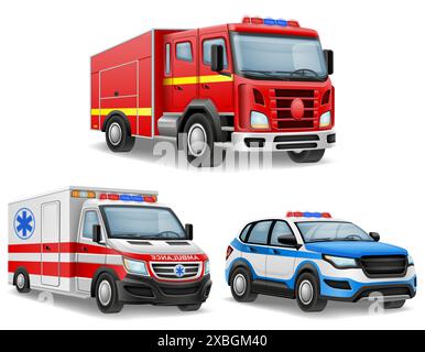 automobile di vari servizi di emergenza e di soccorso illustrazione vettoriale auto isolato su sfondo bianco Illustrazione Vettoriale