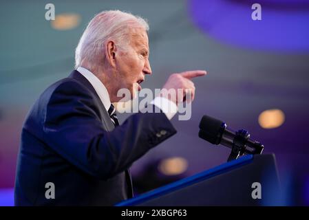 Martedì 11 giugno 2024 il presidente degli Stati Uniti Joe Biden tiene un discorso alla conferenza annuale "Gun Sense University" di Everytown for Gun Safety Action Fund a Washington, DC. Credito: Ken Cedeno/Pool tramite CNP/MediaPunch Foto Stock