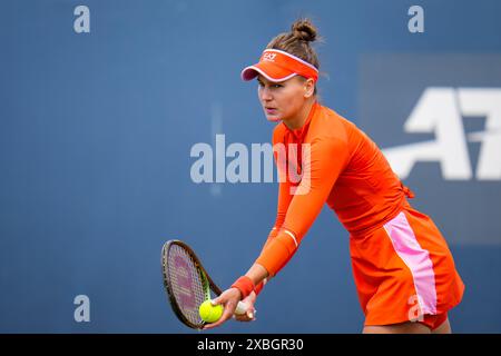 'S-HERTOGENBOSCH, PAESI BASSI - 12 GIUGNO: La Russia Veronika Kudermetova partecipa al primo turno femminile contro la Cina Zhuoxuan Bai il giorno 3 del Libema Open Grass Court Championships all'Autotron il 12 giugno 2024 a 'S-Hertogenbosch, Paesi Bassi (foto di Rene Nijhuis/Agenzia BSR) credito: Agenzia BSR/Alamy Live News Foto Stock