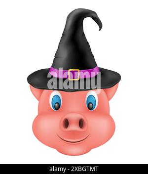 illustrazione vettoriale dell'adesivo emoji del muso di maiale isolata su sfondo bianco Illustrazione Vettoriale