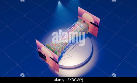 Visualizzazione del codificatore automatico per il Denoising delle immagini: Dall'ingresso rumoroso all'output pulito, rendering 3D. Foto Stock