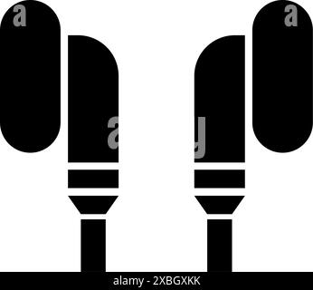 Un'icona vettoriale in bianco e nero elegante e moderna con un paio di auricolari. Perfetto per progetti relativi a musica, audio, podcast, tecnologia o Together Illustrazione Vettoriale
