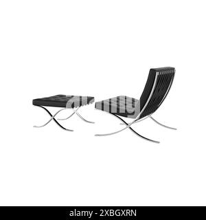 Rendering 3d della sedia Knoll Barcelona in pelle naturale Foto Stock