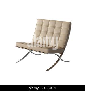 Rendering 3d della sedia Knoll Barcelona in pelle naturale Foto Stock