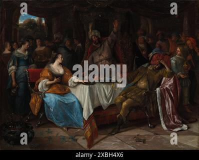 Esther, Ahasuerus e Haman, 1668 circa. Jan Steen (olandese, Foto Stock