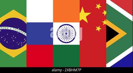 BRICS - Associazione di 5 paesi: Brasile, Russia, India, Cina e Sudafrica bandiere dei paesi partecipanti Foto Stock