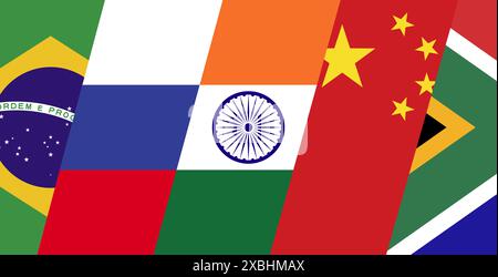 BRICS - Associazione di 5 paesi: Brasile, Russia, India, Cina e Sudafrica bandiere dei paesi partecipanti Foto Stock