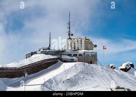 Stazione a monte sul Parpaner Rothorn in Svizzera Foto Stock