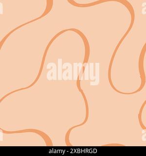 Motivo astratto senza cuciture con scoiattoli e scarabocchi. Linee curve ondulate. L'inchiostro caotico scompiglia la texture decorativa. Scarabocchi disordinati, ondulati e ricci Illustrazione Vettoriale