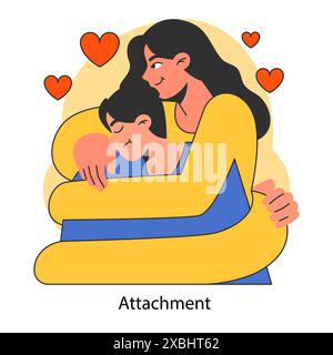 Intelligenza emotiva. Attaccamento non sano. Stile di attaccamento evasivo o temibile in una relazione romantica. Uomo frustrato e donna appiccicosa che mostrano affetto. Illustrazione vettoriale piatta Illustrazione Vettoriale