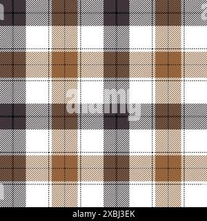 Motivo a quadri in tartan senza cuciture. Nero, marrone, bianco. Stile scozzese, taglialegna e hipster. Illustrazione Vettoriale