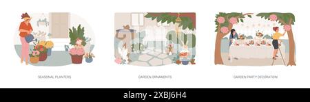 Set di illustrazioni vettoriali isolate per accessori da giardino. Illustrazione Vettoriale