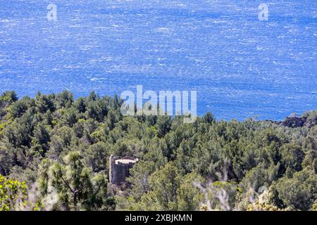 Arcipelago al largo di Hyeres nel Mediterraneo e nella vecchia torre Foto Stock